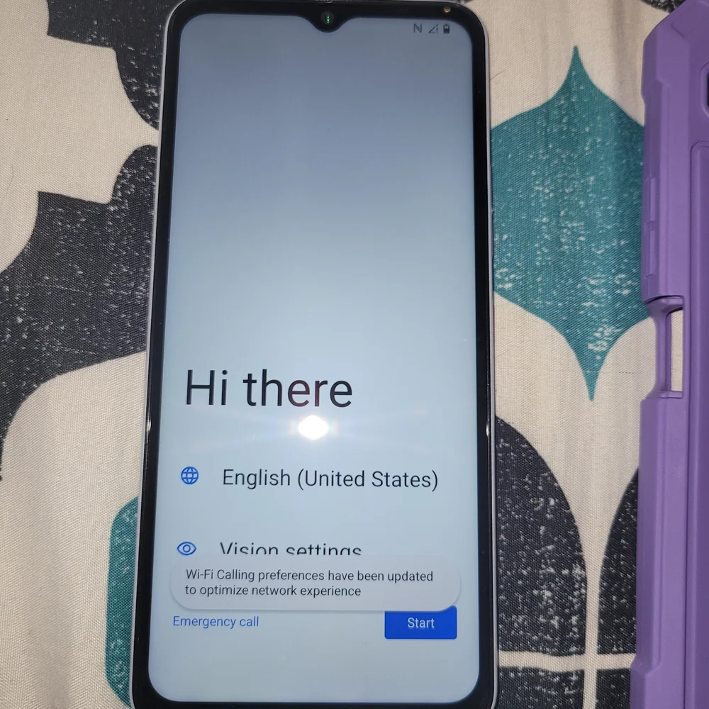 8 White Smartphone with Purple Protective Case